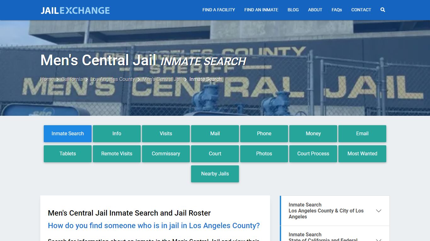 Inmate Search: Roster & Mugshots - Men's Central Jail, CA - Jail Exchange